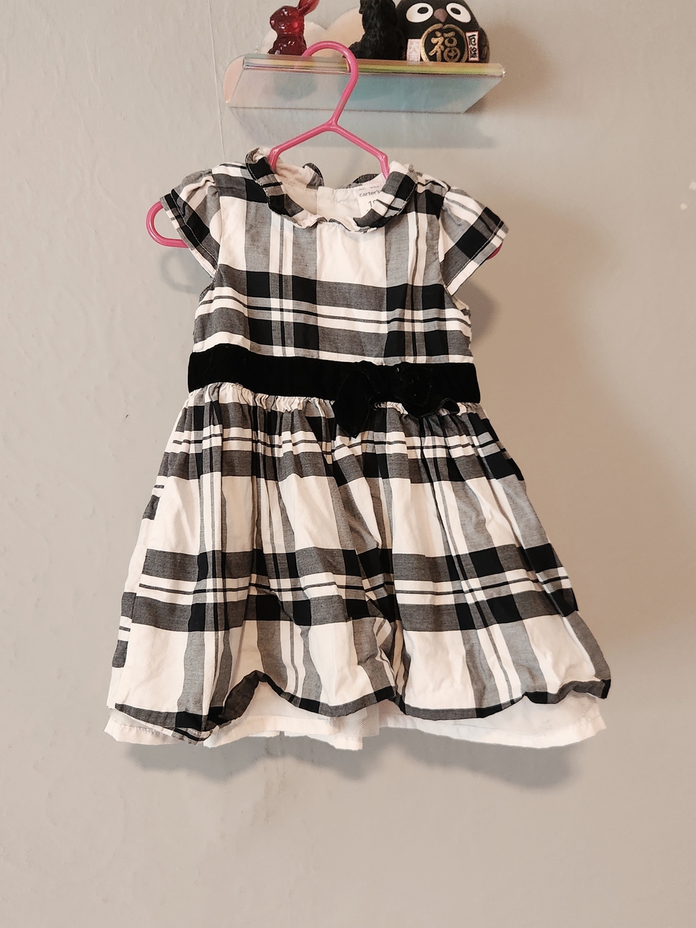 Carter's 18 Month Black and White Plaid Velvet-Waist Dress